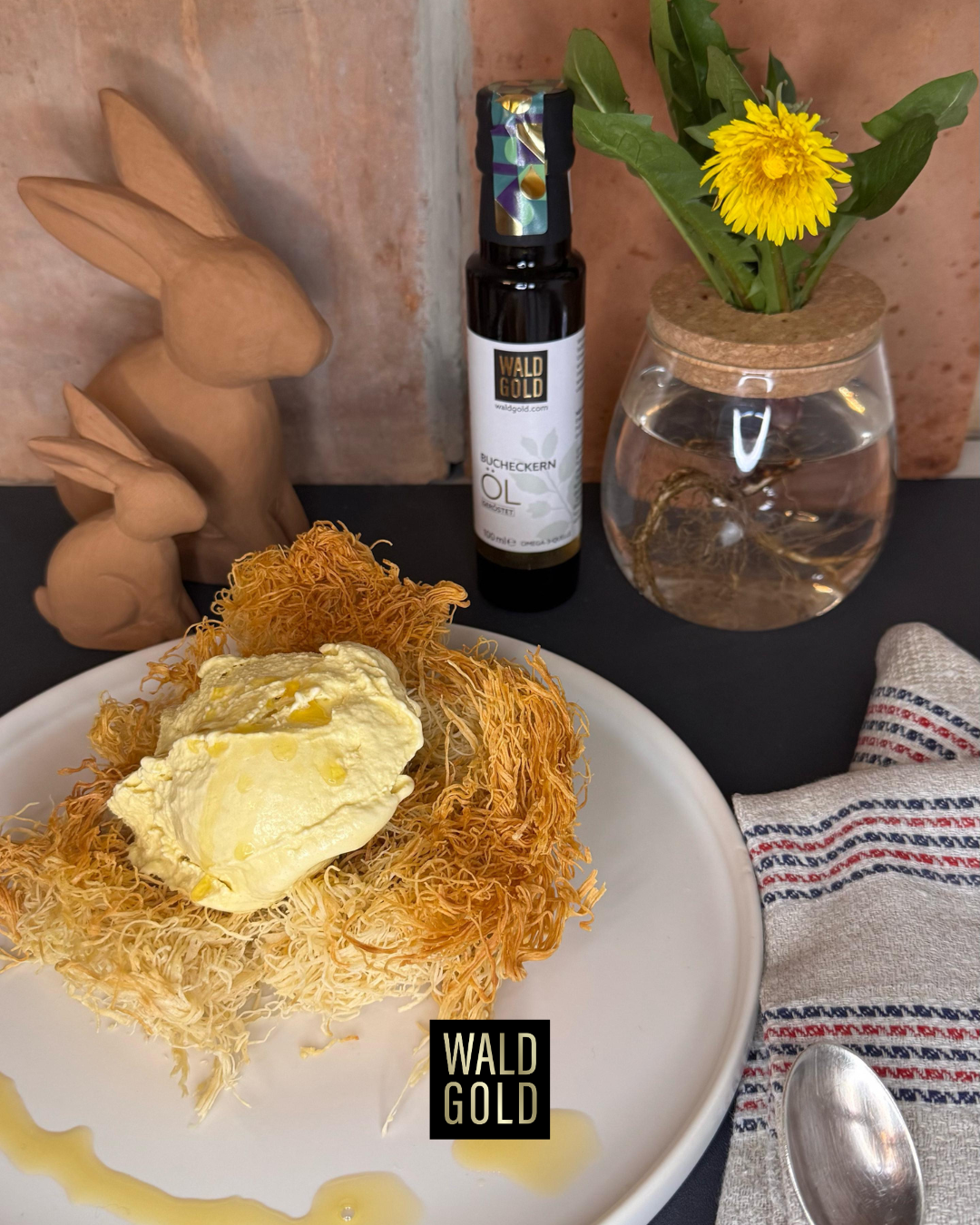 Löwenzahnblüten - Eiscreme im Osternest
