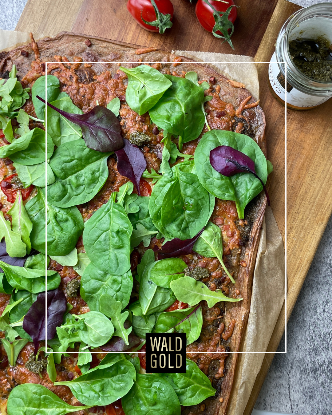 Kartoffelpizza mit Giersch-Kresse Pesto